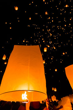 Floating lantern in Loy Kratong festival, Chiangmai province of Thailand