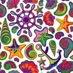 Cute nautical seamless, Marine pattern.