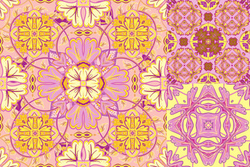 Set with Beautiful seamless ornamental tile background. Vector illustration