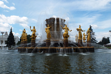 Fountain "Friendship of the peoples of the USSR", Moscow, VDNH. Exhibition of achievements of national economy. A monument and sculpture of the Soviet era.