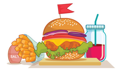 french fries, burger and soda takeaway happy meal vector