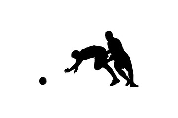 Fototapeta na wymiar Soccer Player Duell falling Silhouette