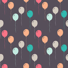 vector pattern of colorful balloons and confetti, on gray background