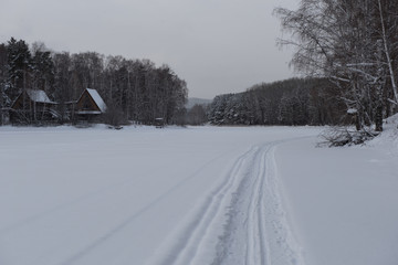 Ski track on the lake