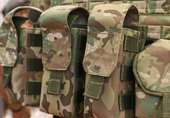 Pouches for ammunition closeup. Weapons and ammunition