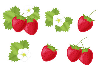 苺（いちご）・花・葉　イラストカット素材セット
