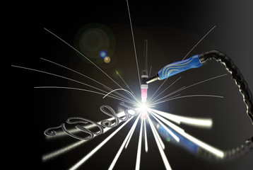 The inscription weld, tig welding handle on a metal plate. Rendering image