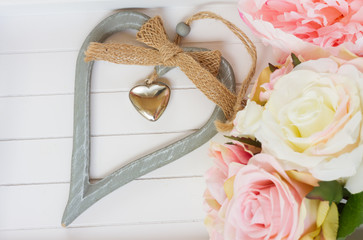 Heart with pink roses