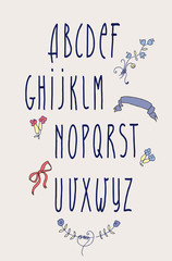 decorative vector alphabet and floral elements