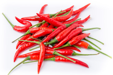 Group of red chili peppers isolated on white background