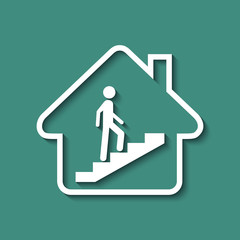 Logo maison et escalier.