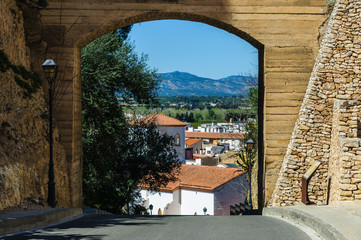View of Tortosa through a gate, Catalonia, Spain