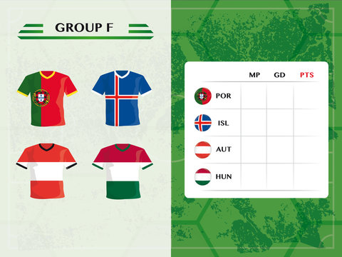 fußball 2016 Gruppe f mit shirt und ball buttons in flaggen design