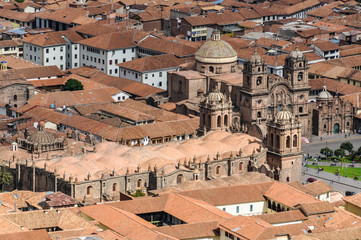 Aerial view of the main square in Cusco, Peru