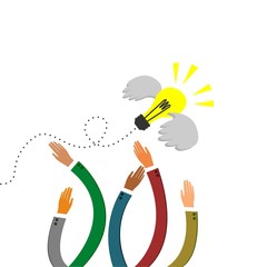 Hands Chasing Idea Light bulb With Wings