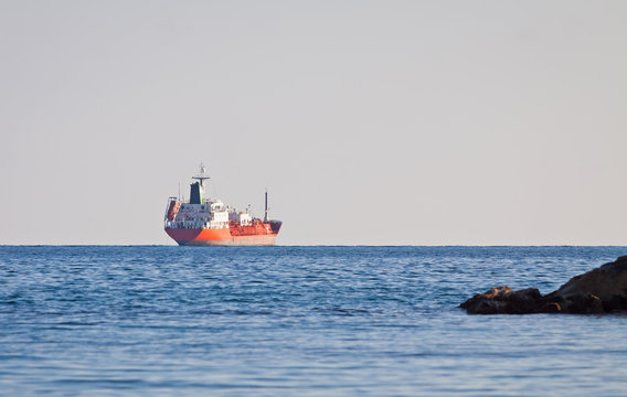 Oil tunker sails in Mediterranean sea near Cyprus seacoast