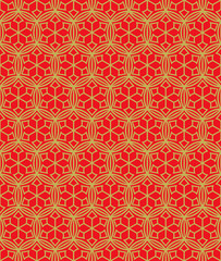 Seamless vintage golden Chinese window tracery golden round cross flower geometry pattern.
