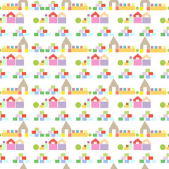 Colorful houses from wooden building blocks seamless pattern
