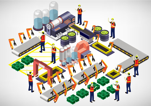 illustration of info graphic factory equipment concept in isometric 3D graphic