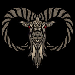 Abstract vector goat with red eyes on black background