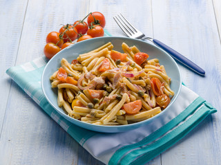 caserecce with fresh tuna tomatoes and capers