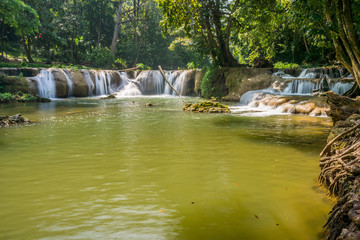 Scenery view of the third tier of Namtok Chet Sao Noi waterfall. It is small waterfall in Saraburi province, Thailand.