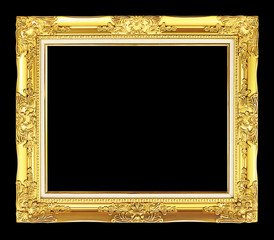 antique golden frame isolated on black background, clipping path