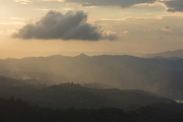Sunset and mountains at Guatape in Antioquia, Colombia