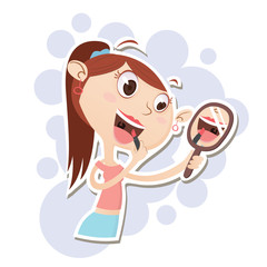 Cartoon girl applying makeup.