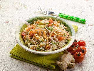 barley salad with ginger carrots arugula and tomatoes