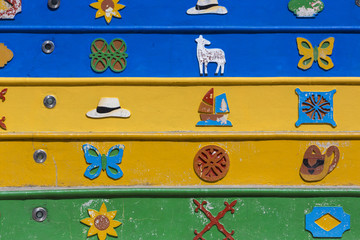 Colored architecture facades, details in Guatape, Colombia