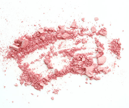 Makeup cheeks and eye. Pink Cosmetic powder on white background