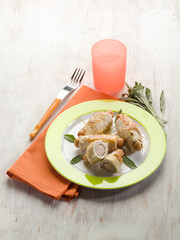 stuffed roll with wurstel and sage