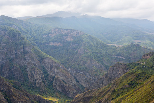 Mountain landscape. The landscape in Armenia (Tatev). Mountains near ropeway "Wings of Tatev". 