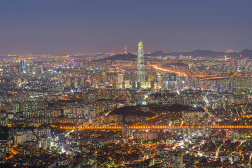 Seoul at night, South Korea city skyline.