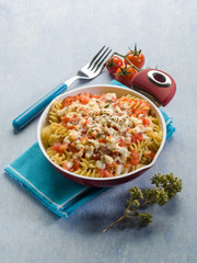 oven pasta with tomato sauce mozzarella and oregano