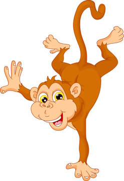 Cute monkey cartoon standing on his hand