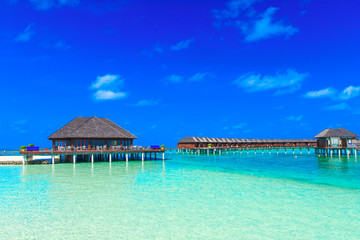  beach with water bungalows Maldives