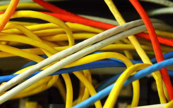 Colorful Tangled Ethernet Computer Wires