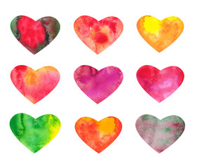 Set of watercolor hearts