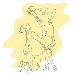 Stock illustration. Line graphic. Enamoured couple