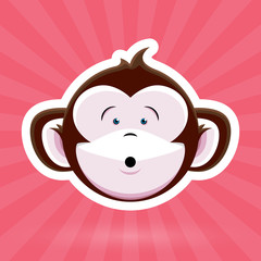 Cartoon Monkey Face with Surprised Expression on Pink Background - Vector Design