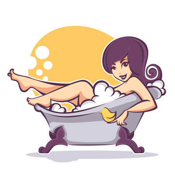 time for me, vector silhouette of beautiful woman taking a bath