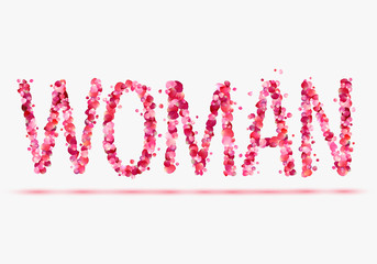 Word WOMAN of pink rose petals