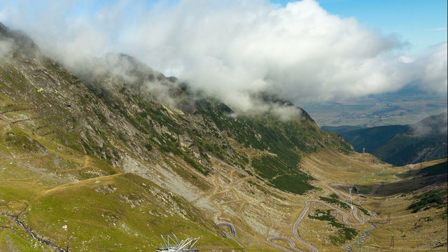 Mountain road in Fagaras Mountains, timelapse 