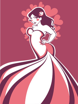 vector greeting card with image of plus size romantic bride
