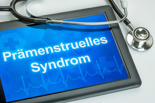 Tablet mit der Diagnose Prämenstruelles Syndrom auf dem Display