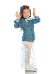 Portrait of a smiling girl looking at the camera. Studio shot, isolated on white.