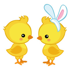 Pair of cute Easter chicks. Vector illustration. Set Isolated separately on white background.