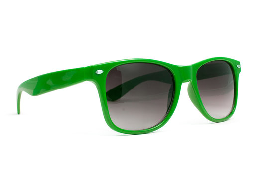 Green Sunglasses On White Background